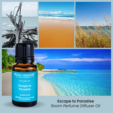 ESCAPE TO PARADISE FRAGRANCE: Sea salted driftwood, warm sands, windswept grasses, and a hint of sugared papaya. TOP NOTES: Peach, Tropical, MID NOTES: Citrus, Guava BASE NOTES: Woody