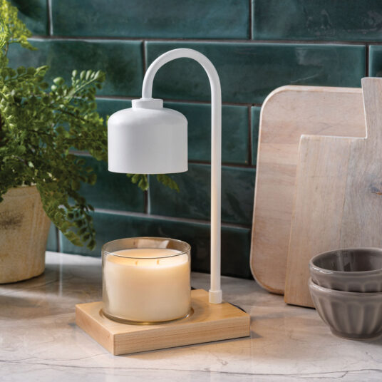 White and Wood Arched Candle Warmer Lamp