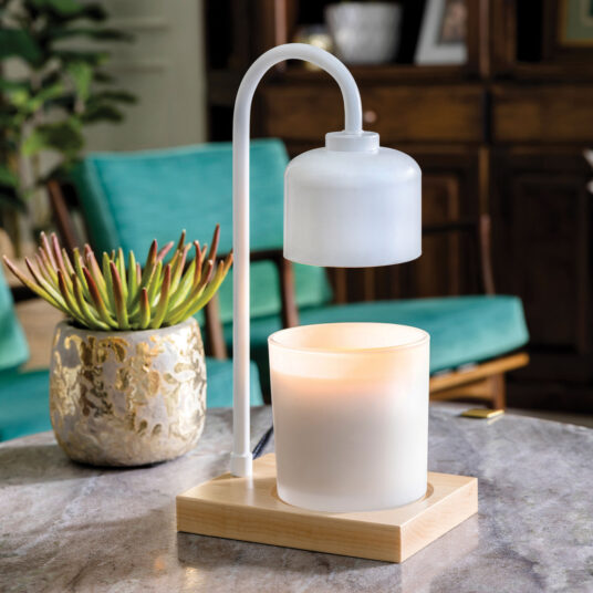 White and Wood Arched Candle Warmer Lamp